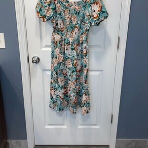 LC Lauren Conrad Blue Smocked Puff Sleeve Sundress